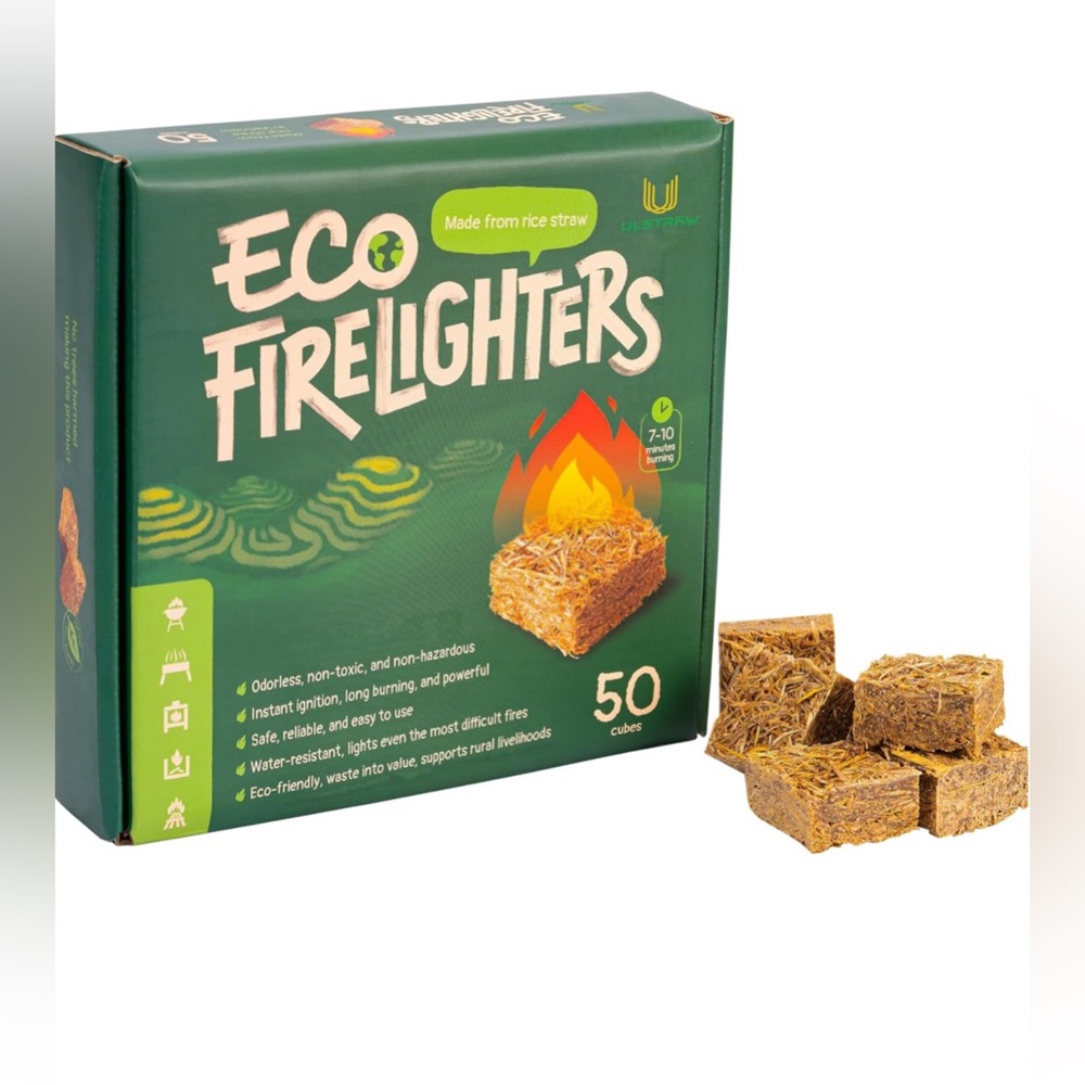 ULSTRAW-Eco Fire Starter for Indoor/Outdoor Fires, Fireplace, Grill - 50 Cubes